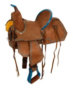 Double T 13 inch youth barrel racing saddle in chocolate roughout leather