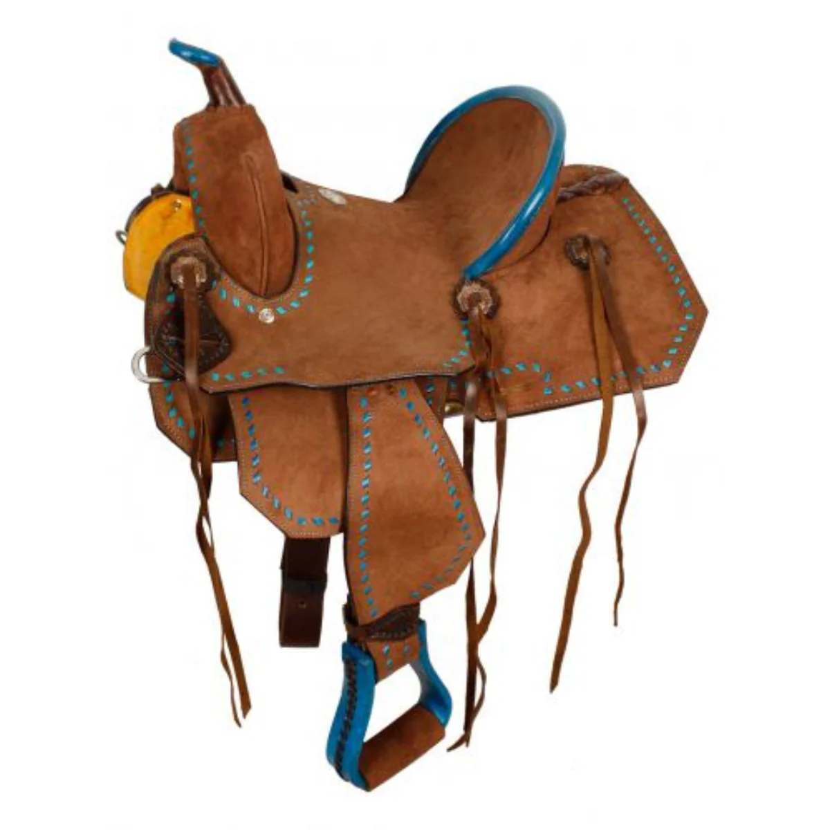 Double T 13 inch youth barrel racing saddle in chocolate roughout leather