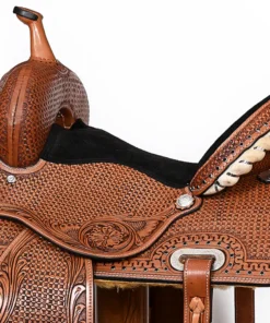 Black suede leather seat Comfytack Hilason dark brown floral barrel racing saddle full quarter horse