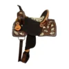Double T 13 inch Wilma Longhorn barrel style saddle speckled cowhide seat copper turquoise conchos