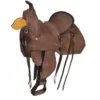 Roughout leather seat and buckstitch detail on Double T youth barrel saddle