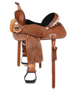 Comfytack Hilason floral dark brown American leather barrel racing saddle full quarter horse bars