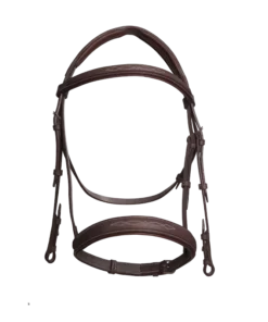 Fancy stitching detail premium brown leather hunter bridle wide noseband calfskin lining BR06HHSP