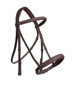 Wide hunter bridle fancy stitching brown foam padded headpiece calfskin lining wide noseband