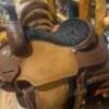 Rockin W 16 inch Comanche team roper saddle basket tooled honey leather black suede seat wrapped horn