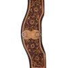 Floral tooled leather neoprene barrel racing cinch 32 inch center D-ring stainless steel buckles tan honey