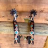 Hinged spur band gold brass buttons Formay ladies western barrel racing spurs black antique copper