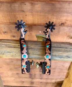 Hinged spur band gold brass buttons Formay ladies western barrel racing spurs black antique copper