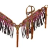 Showman ombre fringe headstall breast collar set beaded cross inlay teal rhinestone conchos medium leather